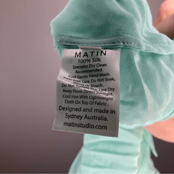 NWT MATIN Square Neck Silk Slip Dress Opal Blue US 4 - Picture 5 of 7